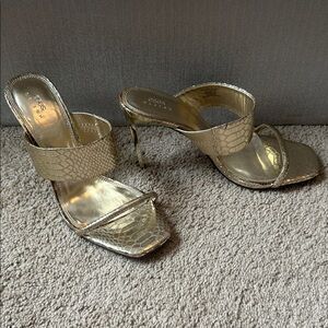 Gold Metallic High Heel Slide Sandals